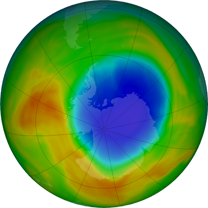 Antarctic ozone map for 15 October 2019